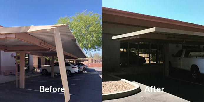Before And After Parking Lot Rooftop Replacement